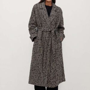 Mango Wool Blend Textured Wrap Coat Belted Small